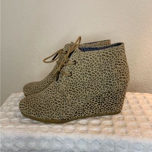 TOMS Leopard Lace up Wedge Bootie